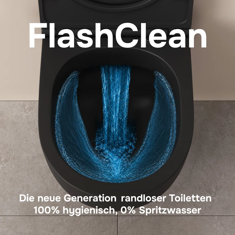 Wand-WC FlashClean spülrandlos mit WC-Sitz, Schwarz – CSB1700MBSC