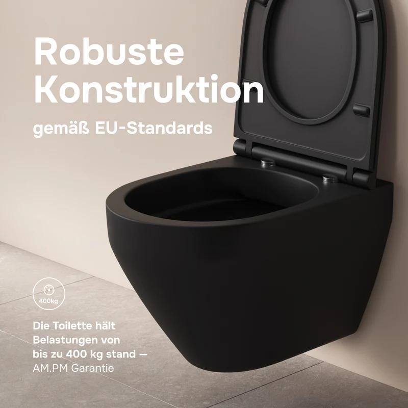 Wand-WC FlashClean spülrandlos mit WC-Sitz, Schwarz – CSB1700MBSC
