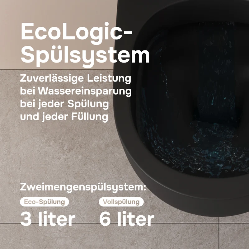 Wand-WC FlashClean spülrandlos mit WC-Sitz, Schwarz – CSB1700MBSC