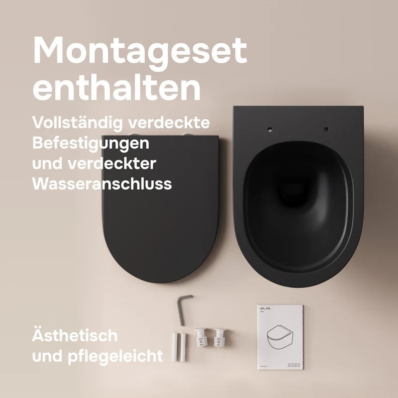 Wand-WC FlashClean spülrandlos mit WC-Sitz, Schwarz – CSB1700MBSC