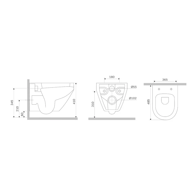 Wand-WC FlashClean spülrandlos mit WC-Sitz, Schwarz – CSB1700MBSC