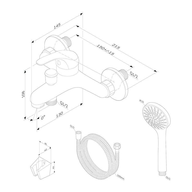 Wannenarmatur Play mit Handbrause und Halter – F8315000