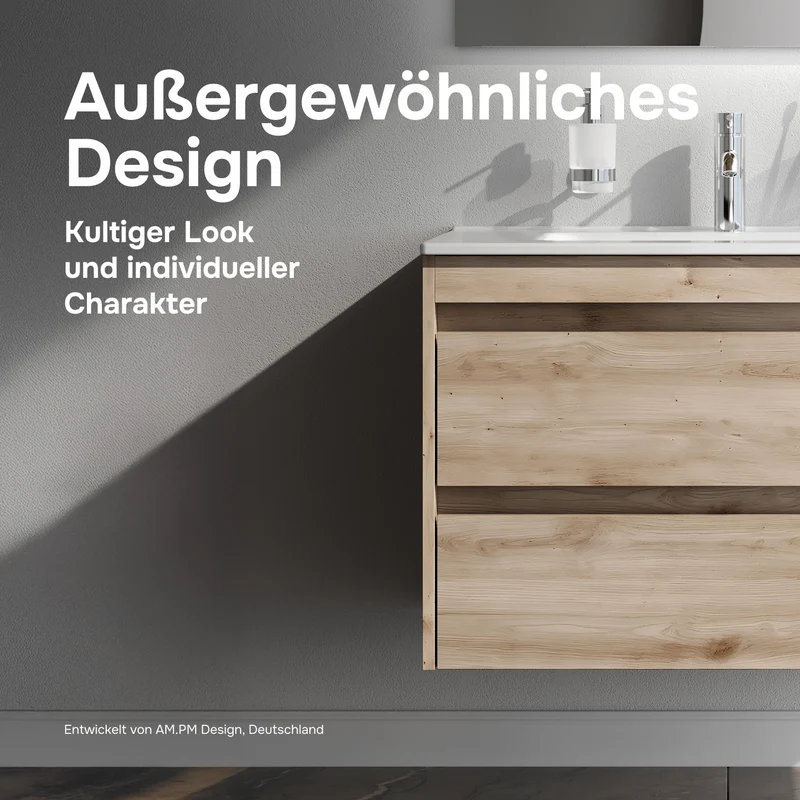 Waschtischunterschrank mit Waschbecken, 80 cm, als Flachpaket, 2 Schubladen, Eiche – MPAX0802HF-C0802WG