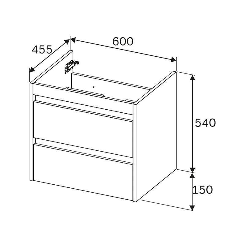 Waschtischunterschrank mit Waschbecken, 60 cm, als Flachpaket, 2 Schubladen, Eiche – MPAX0602HF-C0602WG