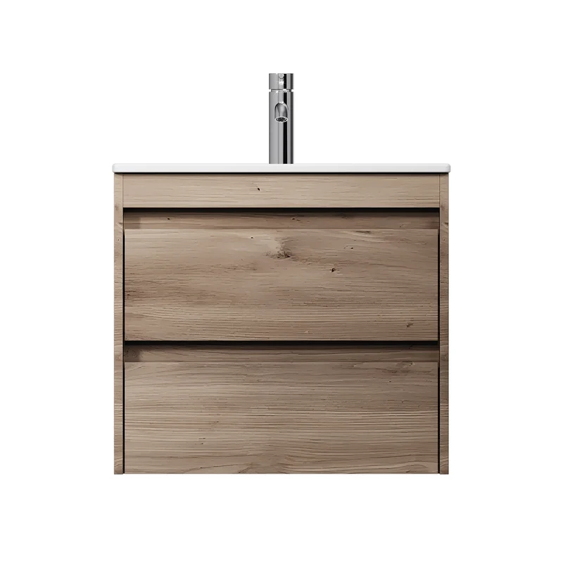 Waschtischunterschrank mit Waschbecken, 60 cm, als Flachpaket, 2 Schubladen, Eiche – MPAX0602HF-C0602WG