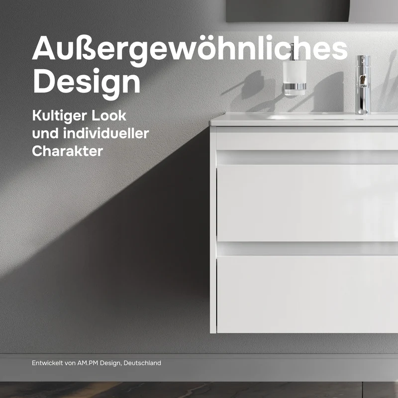 Waschtischunterschrank mit Waschbecken, 80 cm, als Flachpaket, 2 Schubladen, Weiß glänzend – MPAX0802WG-C0802WG