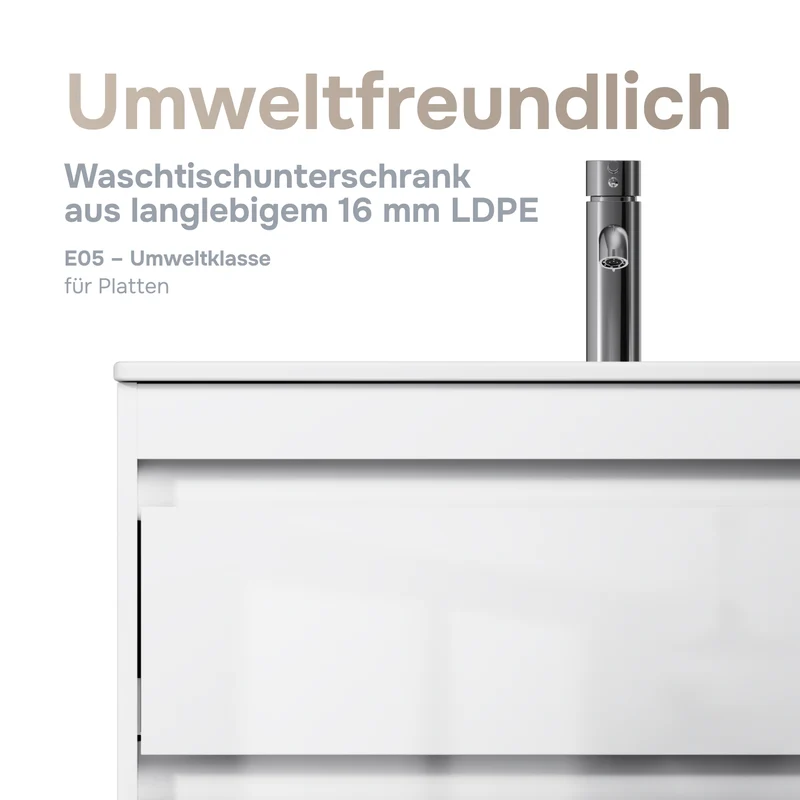 Waschtischunterschrank mit Waschbecken, 80 cm, als Flachpaket, 2 Schubladen, Weiß glänzend – MPAX0802WG-C0802WG