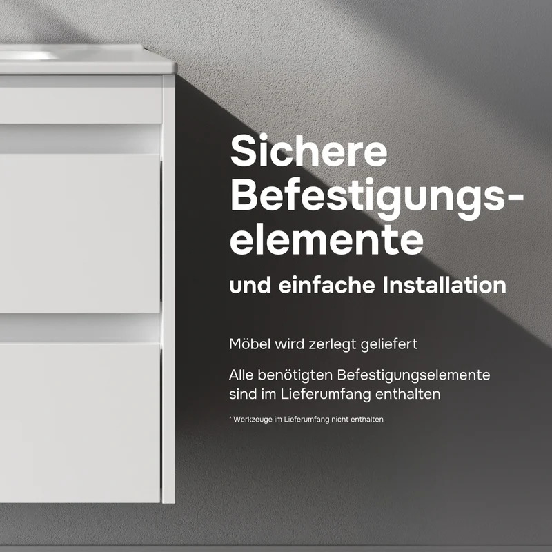 Waschtischunterschrank mit Waschbecken, 80 cm, als Flachpaket, 2 Schubladen, Weiß glänzend – MPAX0802WG-C0802WG