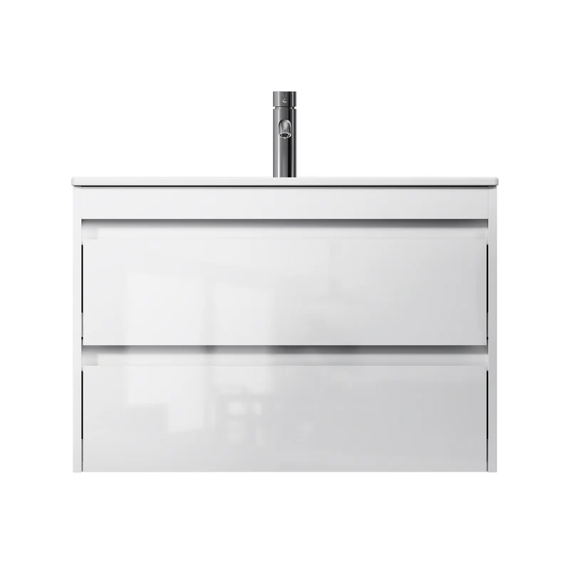Waschtischunterschrank mit Waschbecken, 80 cm, als Flachpaket, 2 Schubladen, Weiß glänzend – MPAX0802WG-C0802WG