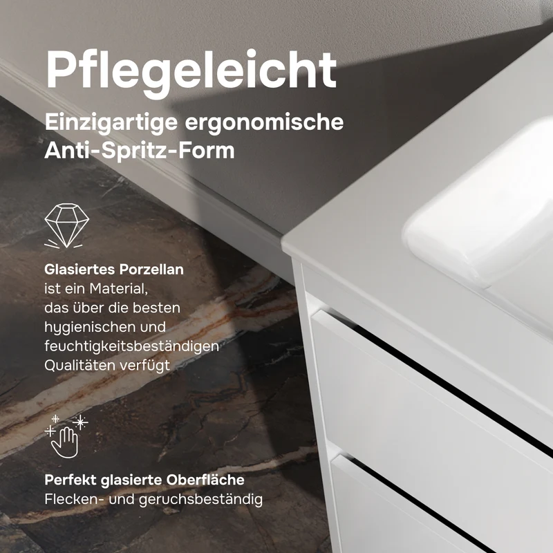 Waschtischunterschrank mit Waschbecken, 60 cm, als Flachpaket, 2 Schubladen, Weiß glänzend – MPAX0602WG-C0602WG