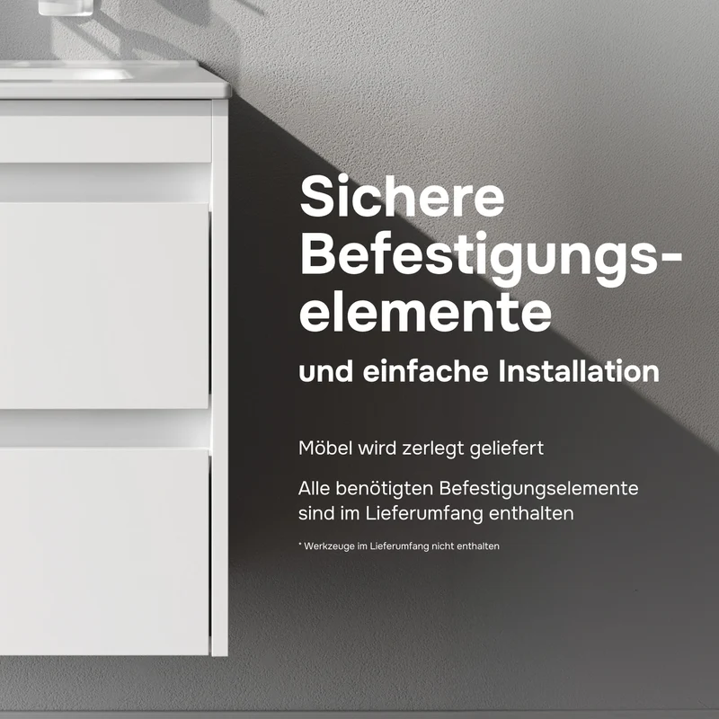 Waschtischunterschrank mit Waschbecken, 60 cm, als Flachpaket, 2 Schubladen, Weiß glänzend – MPAX0602WG-C0602WG