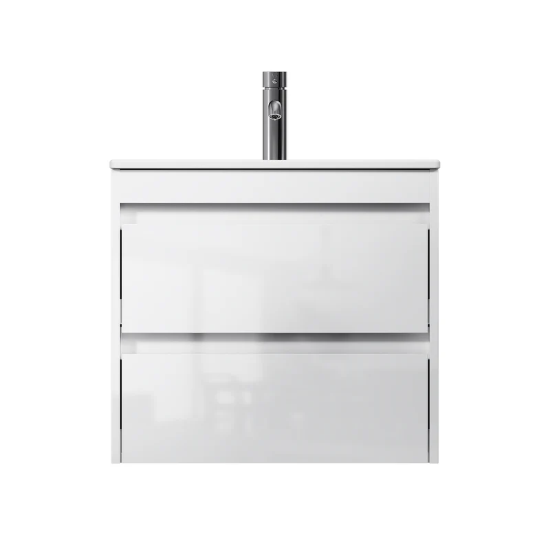 Waschtischunterschrank mit Waschbecken, 60 cm, als Flachpaket, 2 Schubladen, Weiß glänzend – MPAX0602WG-C0602WG