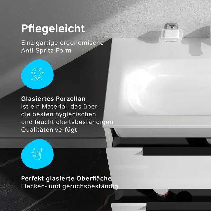 Waschtischunterschrank mit Waschbecken, 100 cm, als Flachpaket, 2 Schubladen, Weiß glänzend – MNA-FHX1002WGSP-WCC1002WG