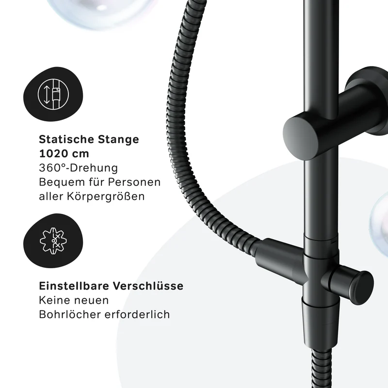 Duschsystem Hit mit Regendusche, Schwarz – F07TB022