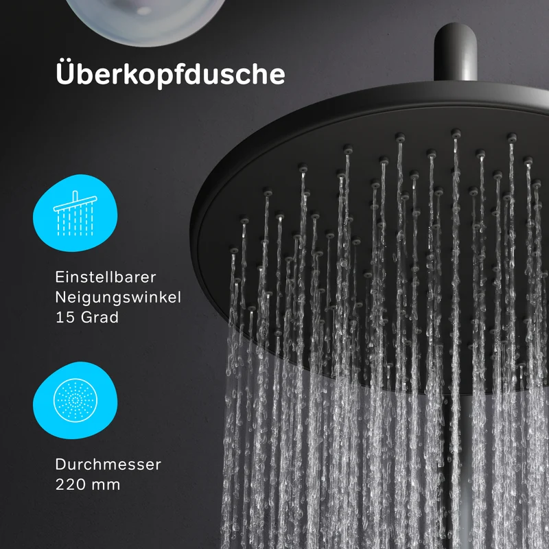 Duschsystem Hit mit Regendusche, Schwarz – F07TB022