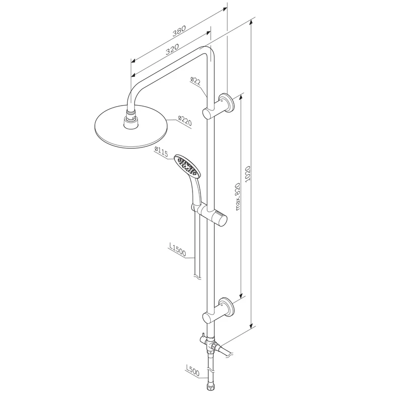 Duschsystem Hit mit Regendusche, Schwarz – F07TB022
