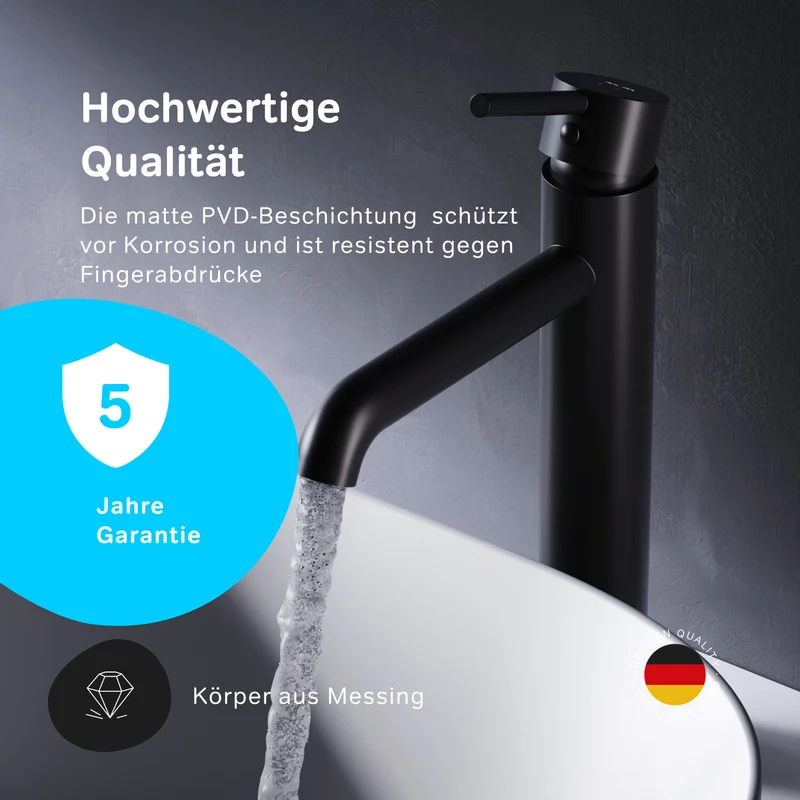 Hohe Waschtischarmatur Spike mit Klick-Ablaufgarnitur, Schwarz – FPA92222