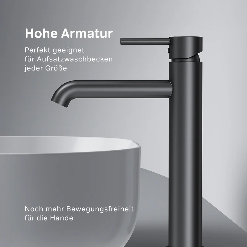 Hohe Waschtischarmatur Spike mit Klick-Ablaufgarnitur, Schwarz – FPA92222