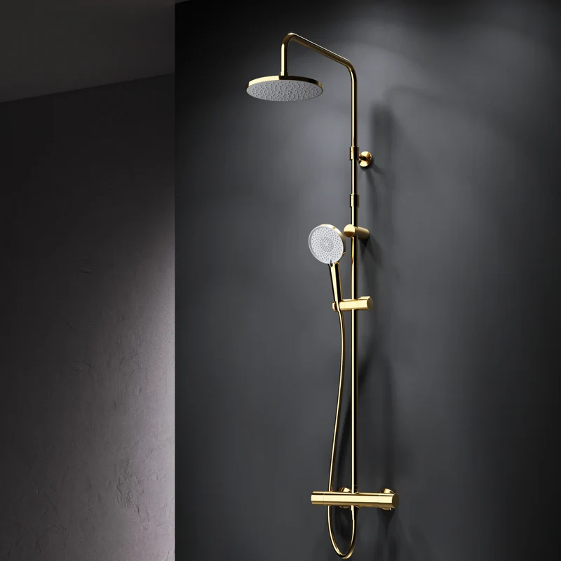 Duschsystem X-Joy mit Thermostat und Regendusche, Gold – F07XA499