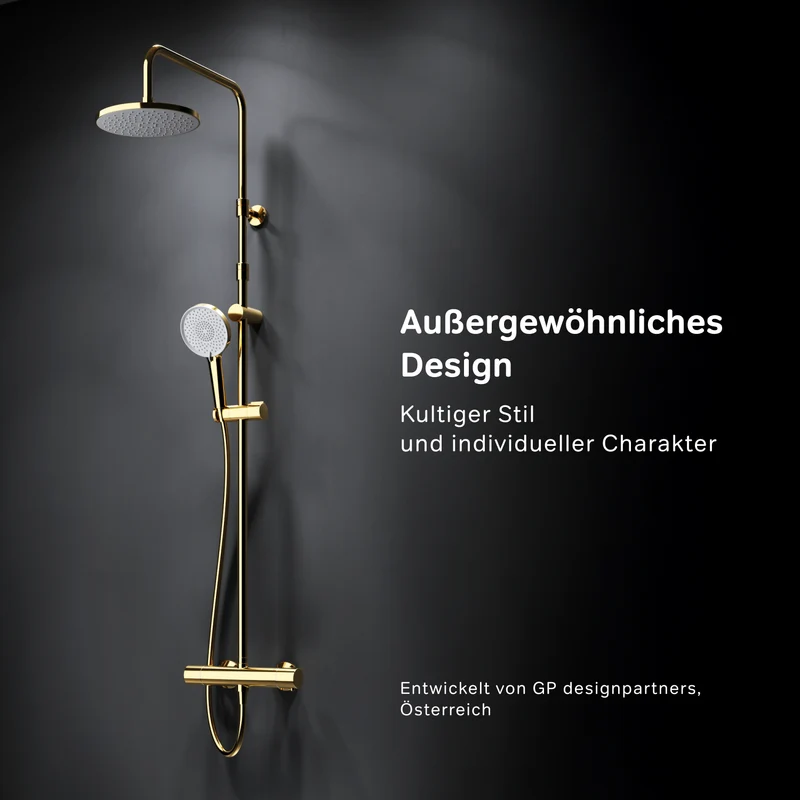 Duschsystem X-Joy mit Thermostat und Regendusche, Gold – F07XA499
