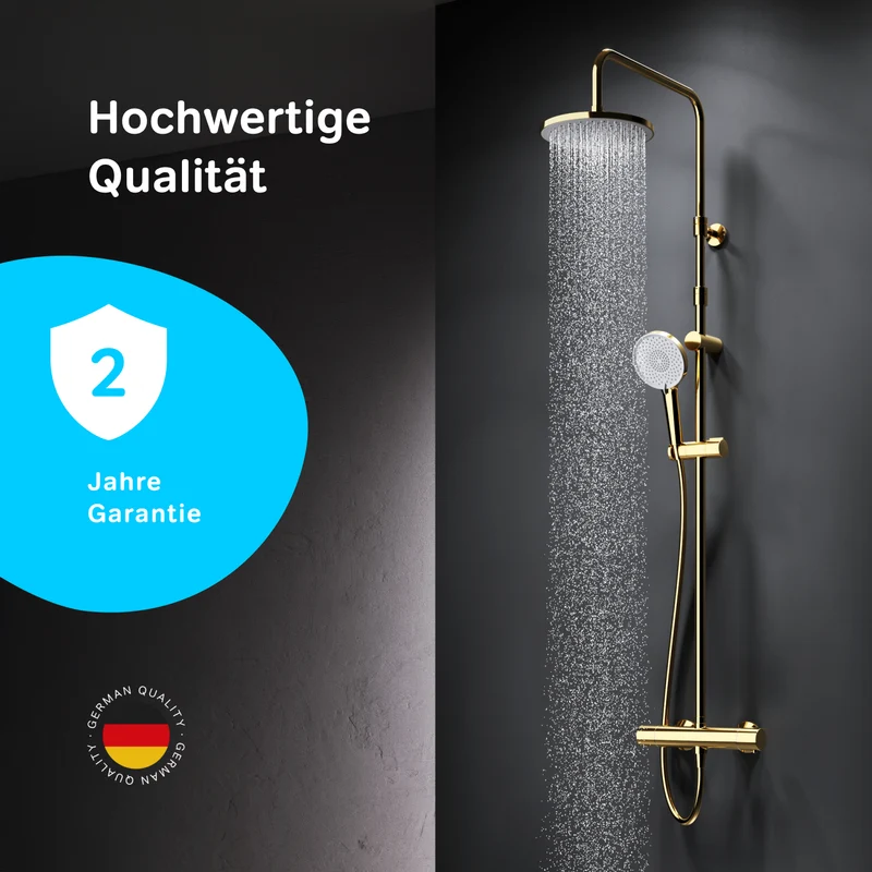 Duschsystem X-Joy mit Thermostat und Regendusche, Gold – F07XA499