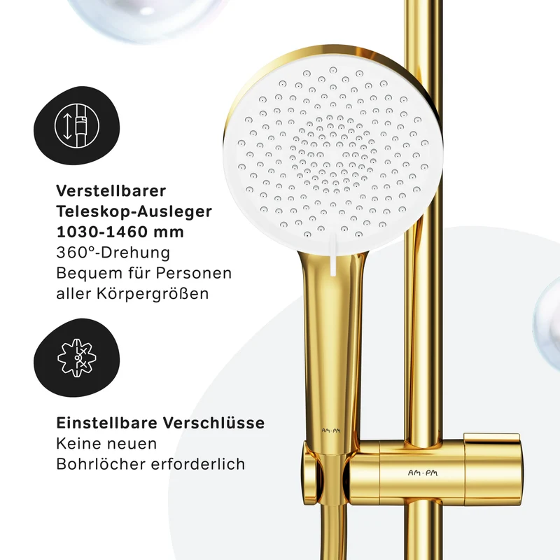 Duschsystem X-Joy mit Thermostat und Regendusche, Gold – F07XA499
