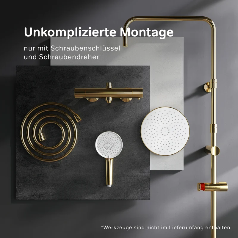 Duschsystem X-Joy mit Thermostat und Regendusche, Gold – F07XA499
