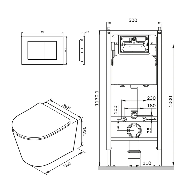 WC-Komplettset Spike mit Vorwandelement und Betätigungsplatte in Chrom – IIS90251.PA1900