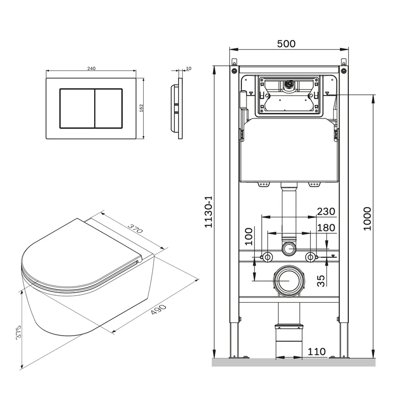WC-Komplettset Func mit Vorwandelement und Betätigungsplatte in Chrom – IIS90251.FA1700