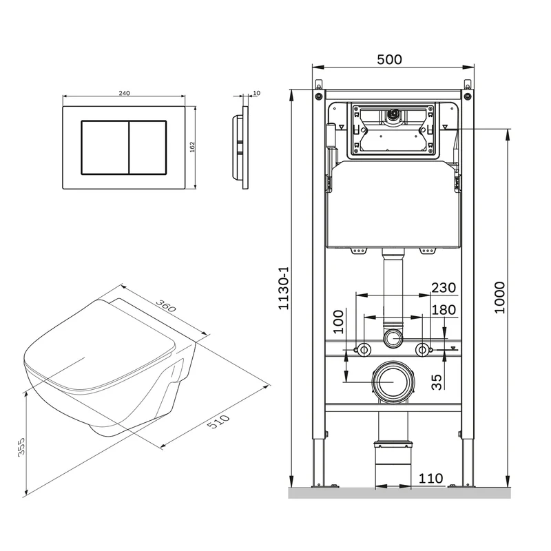 WC-Komplettset X-Joy mit Vorwandelement und Betätigungsplatte in Chrom – IIS90251.XA1700
