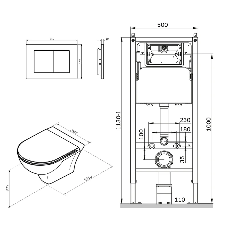 WC-Komplettset Hit mit Vorwandelement und Betätigungsplatte in Chrom – IIS90251.TA1700