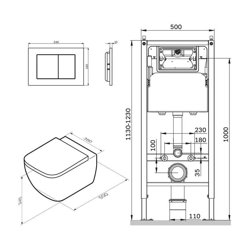 WC-Komplettset Gem mit Vorwandelement und Betätigungsplatte in Chrom – IIS90251.GA1700
