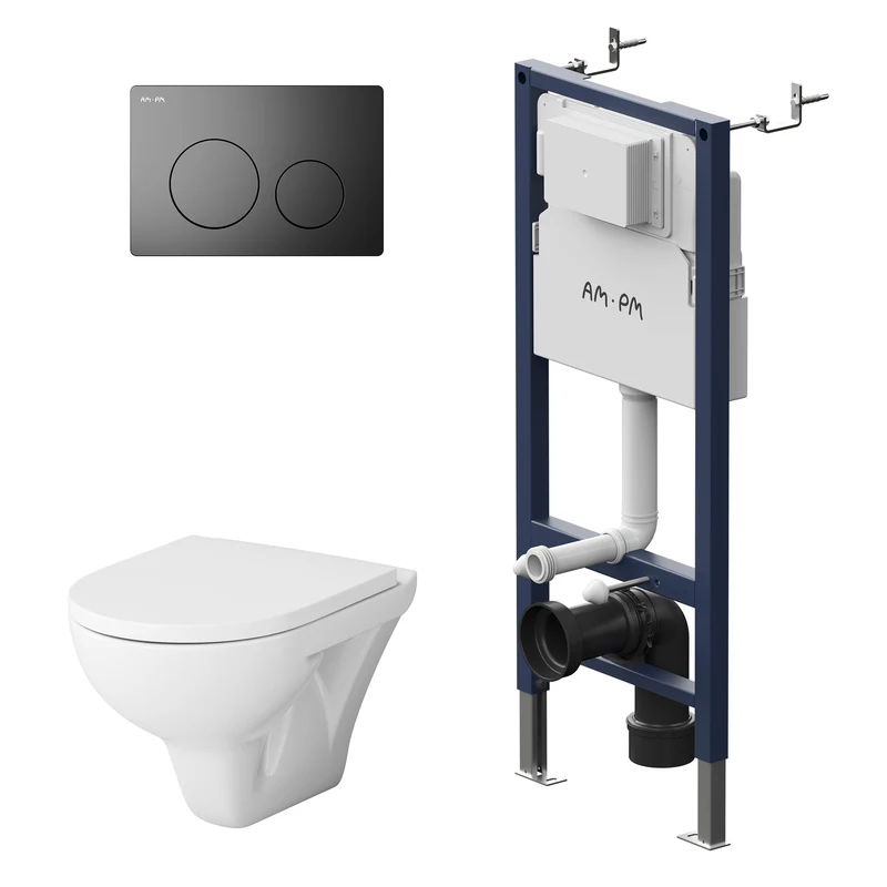 WC-Komplettset Hit mit Vorwandelement und schwarzer Betätigungsplatte – IIS90138.TA1700