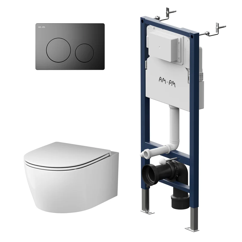 WC-Komplettset X-Joy S mit Vorwandelement und schwarzer Betätigungsplatte – IIS90138.XB1700
