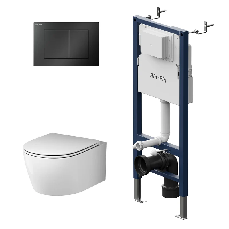 WC-Komplettset X-Joy S mit Vorwandelement und schwarzer Betätigungsplatte – IIS90238.XB1700