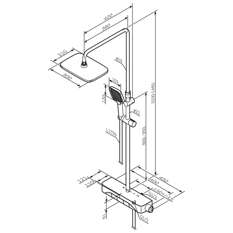 Duschsystem Func mit Thermostat und Regendusche – F07FA200