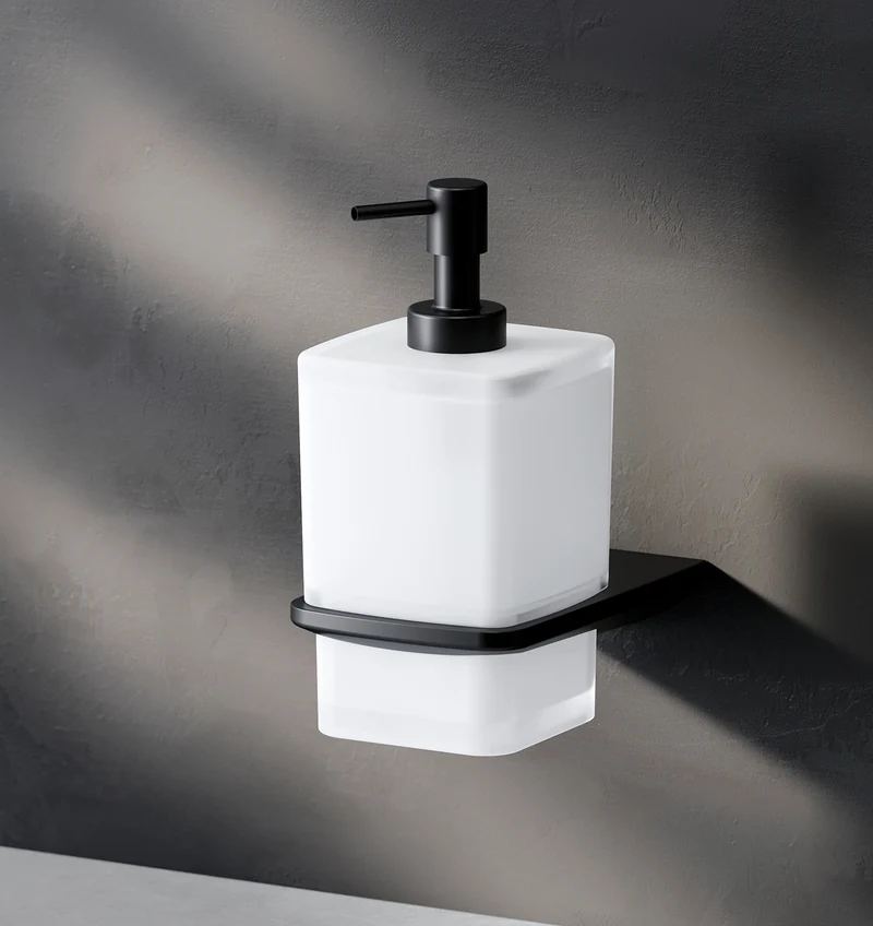 Seifenspender Inspire V2.0 aus Glas mit Wandhalterung, Schwarz – AIB36922