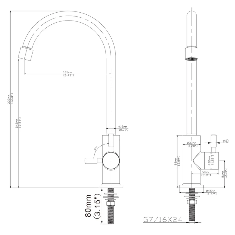 Zweithahn WS1-17m EG | V2A Edelstahl matt
