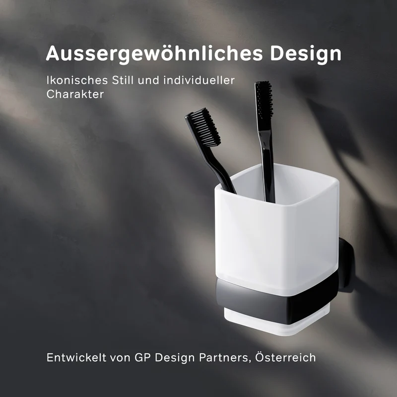 Zahnputzbecher Gem mit Wandhalterung, Schwarz – AGA34322