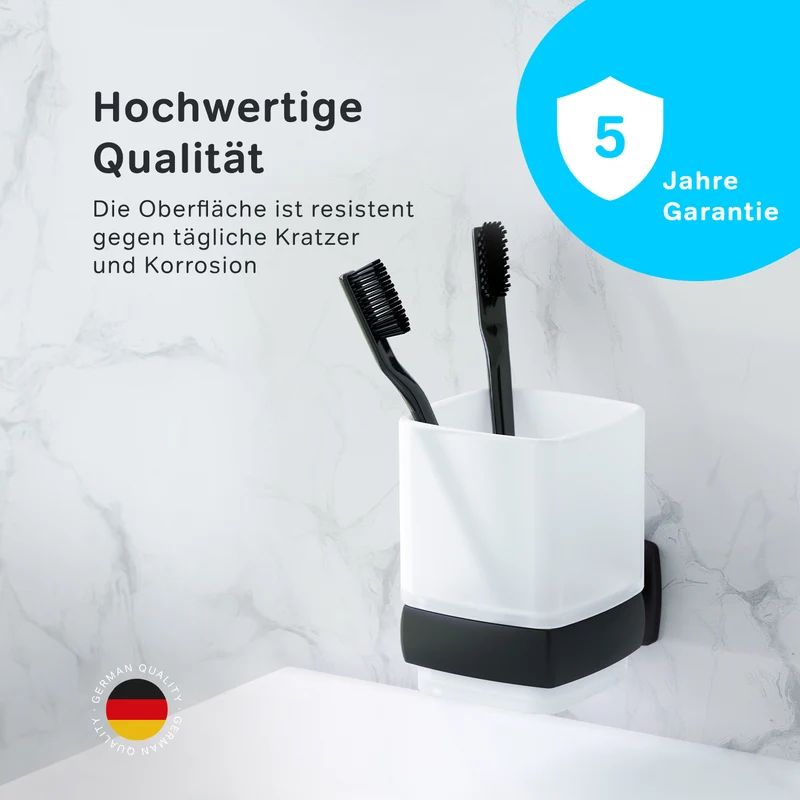 Zahnputzbecher Gem mit Wandhalterung, Schwarz – AGA34322
