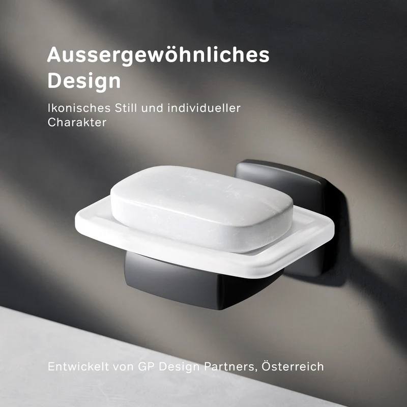 Seifenschale Gem aus Glas mit Wandhalterung, Schwarz – AGA34222