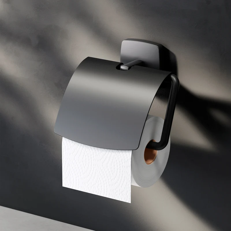 Toilettenpapierhalter Gem mit Deckel, Schwarz – AGA341422
