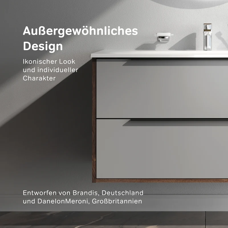 Waschtischunterschrank mit Waschbecken, 100 cm, 2 Schubladen, Graphit matt – MNA-FHX1002GM-WCC1002WG
