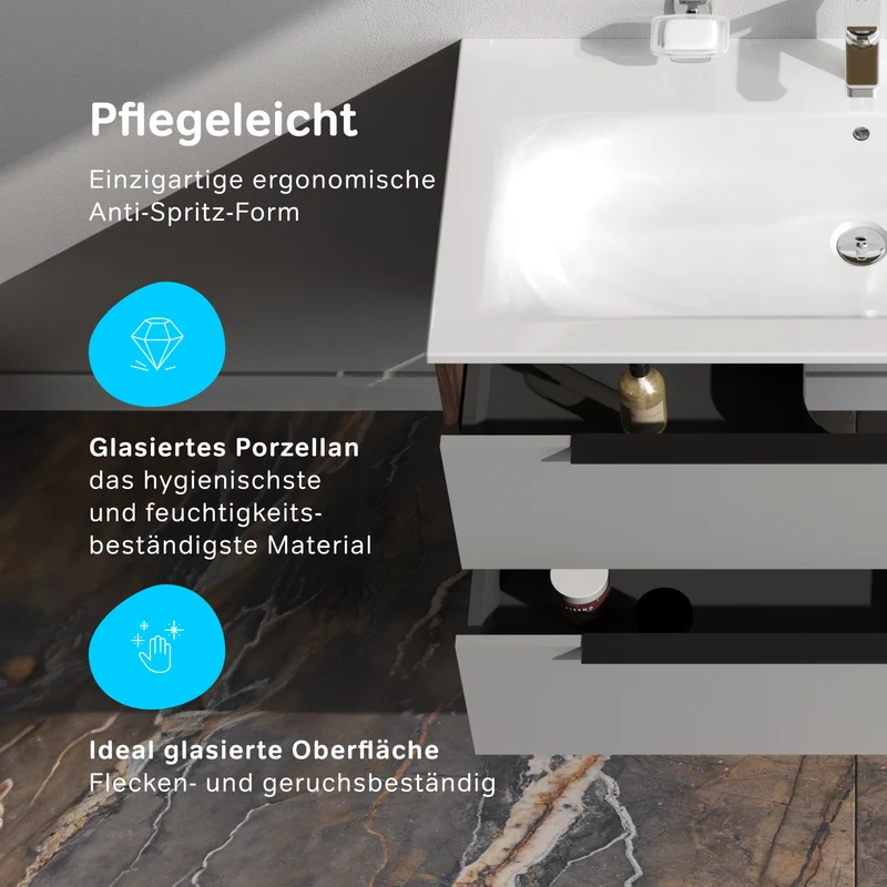 Waschtischunterschrank mit Waschbecken, 100 cm, 2 Schubladen, Graphit matt – MNA-FHX1002GM-WCC1002WG