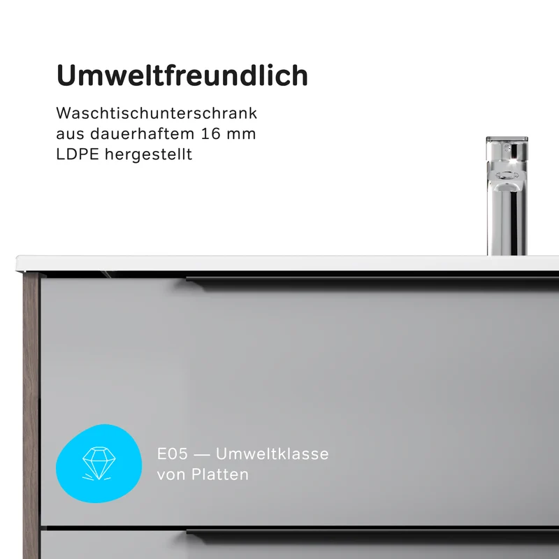 Waschtischunterschrank mit Waschbecken, 100 cm, 2 Schubladen, Graphit matt – MNA-FHX1002GM-WCC1002WG