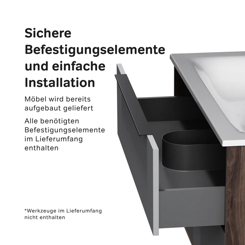 Waschtischunterschrank mit Waschbecken, 100 cm, 2 Schubladen, Graphit matt – MNA-FHX1002GM-WCC1002WG