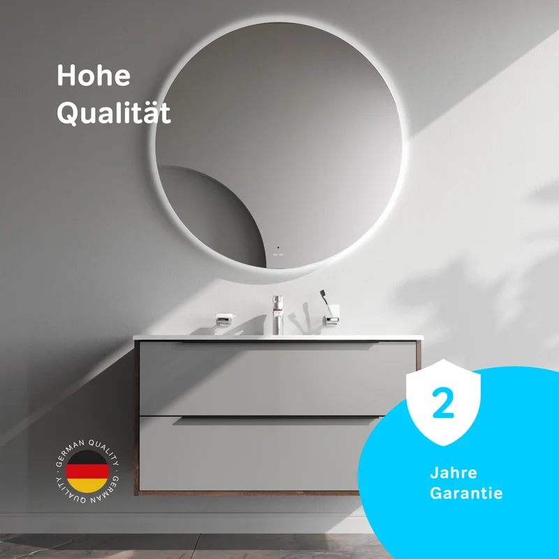 Waschtischunterschrank mit Waschbecken, 100 cm, 2 Schubladen, Graphit matt – MNA-FHX1002GM-WCC1002WG