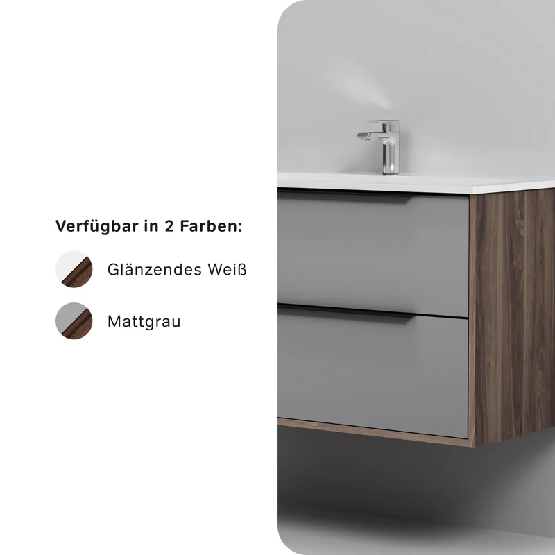 Waschtischunterschrank mit Waschbecken, 100 cm, 2 Schubladen, Graphit matt – MNA-FHX1002GM-WCC1002WG