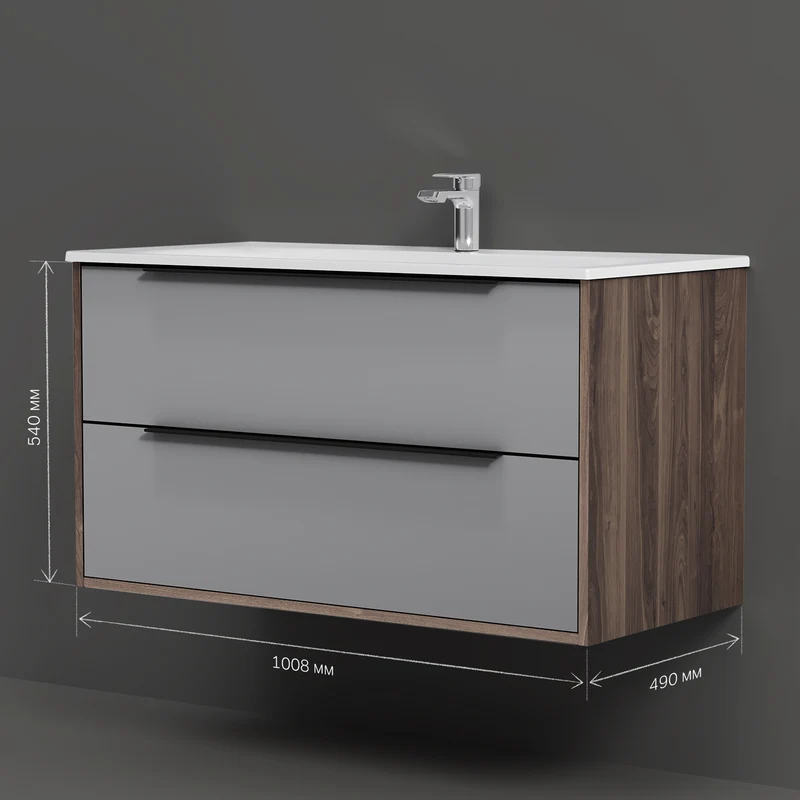 Waschtischunterschrank mit Waschbecken, 100 cm, 2 Schubladen, Graphit matt – MNA-FHX1002GM-WCC1002WG