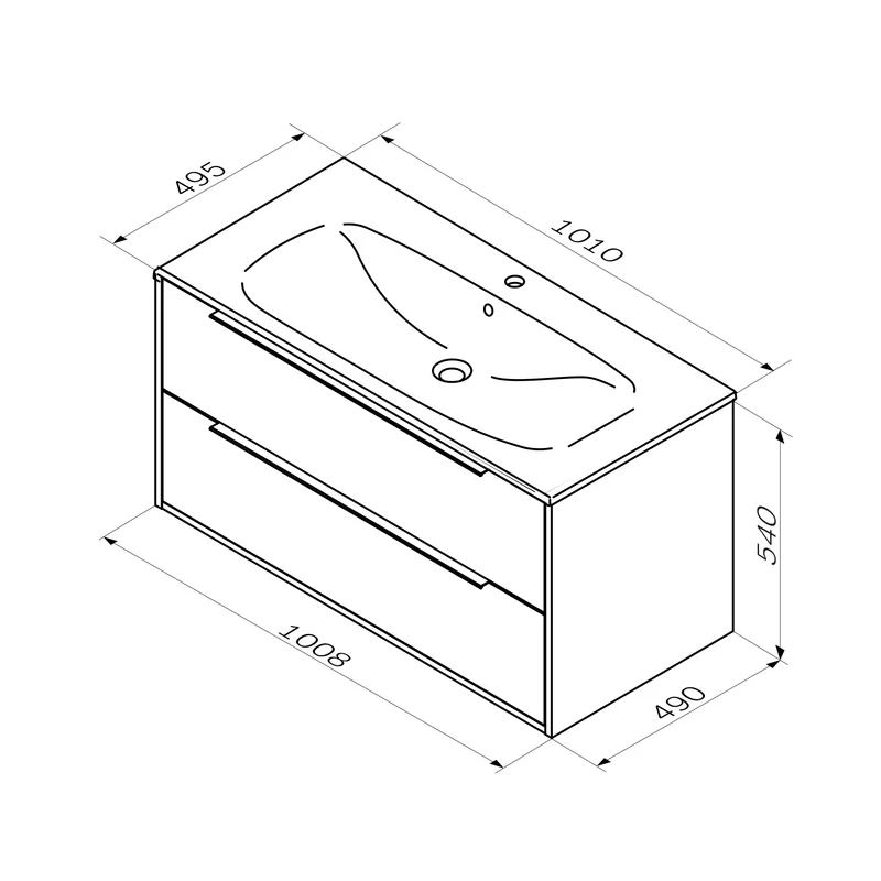 Waschtischunterschrank mit Waschbecken, 100 cm, 2 Schubladen, Graphit matt – MNA-FHX1002GM-WCC1002WG